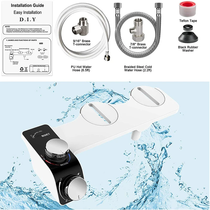 Accesorio para asiento de inodoro de bidé, boquillas dobles autolimpiantes no eléctricas, mezclador de agua fría y caliente, pulverizador de accesorios de baño para mujer - Imagen 4