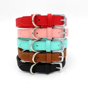 Collares para perros pequeños de PU, 5 colores, XS-M, aleación de Zinc ajustable, Color sólido, Collar para cachorros, cómodo y duradero, suministros para mascotas, accesorios