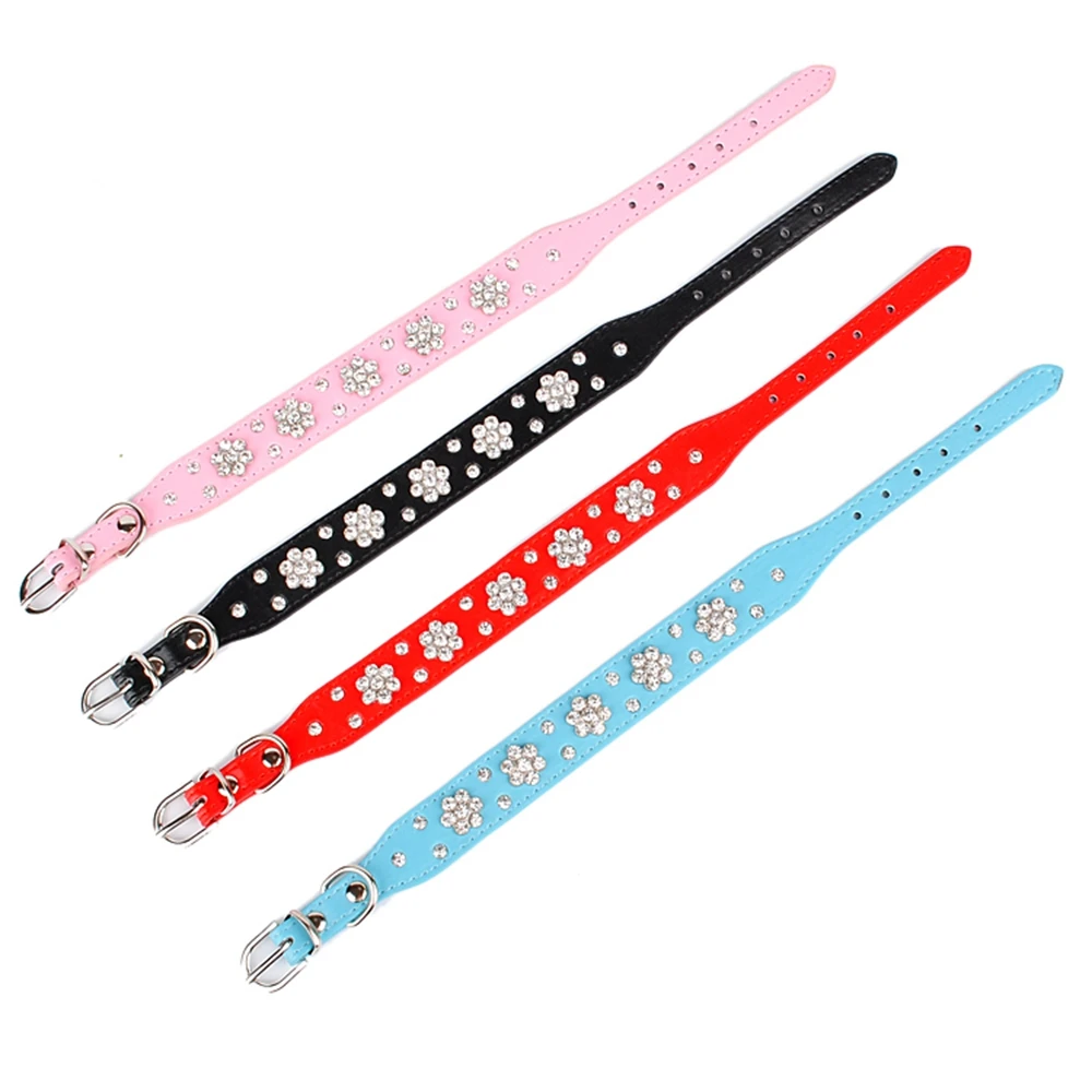 Collar de perro de mascota de cuero PU con diamantes de imitación, bonito para perros pequeños y medianos, Chihuahua - Imagen 6