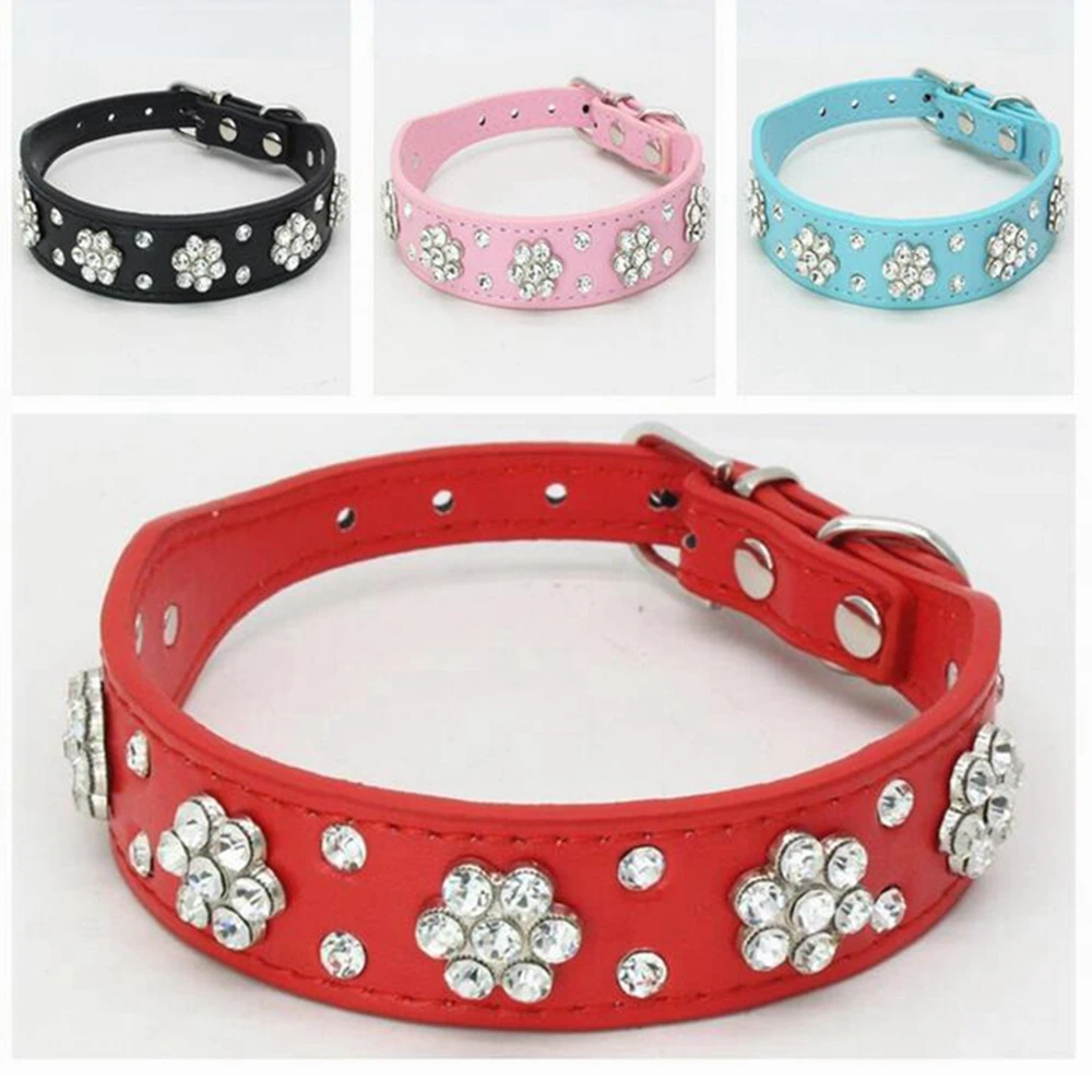 Collar de perro de mascota de cuero PU con diamantes de imitación, bonito para perros pequeños y medianos, Chihuahua - Imagen 3