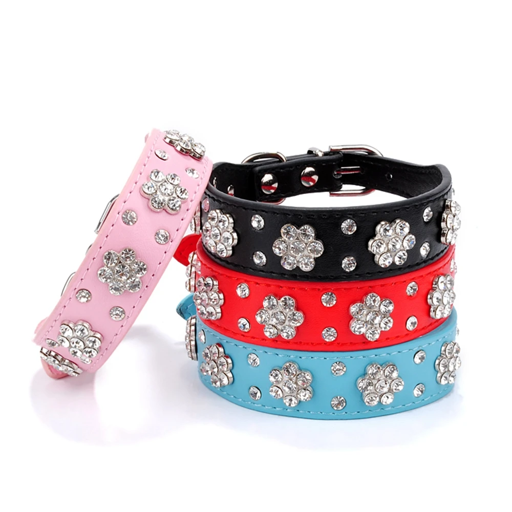 Collar de perro de mascota de cuero PU con diamantes de imitación, bonito para perros pequeños y medianos, Chihuahua - Imagen 4