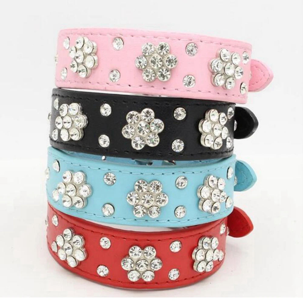Collar de perro de mascota de cuero PU con diamantes de imitación, bonito para perros pequeños y medianos, Chihuahua - Imagen 5