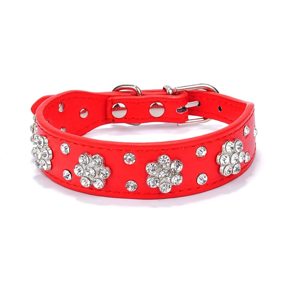 Collar de perro de mascota de cuero PU con diamantes de imitación, bonito para perros pequeños y medianos, Chihuahua - Imagen 7