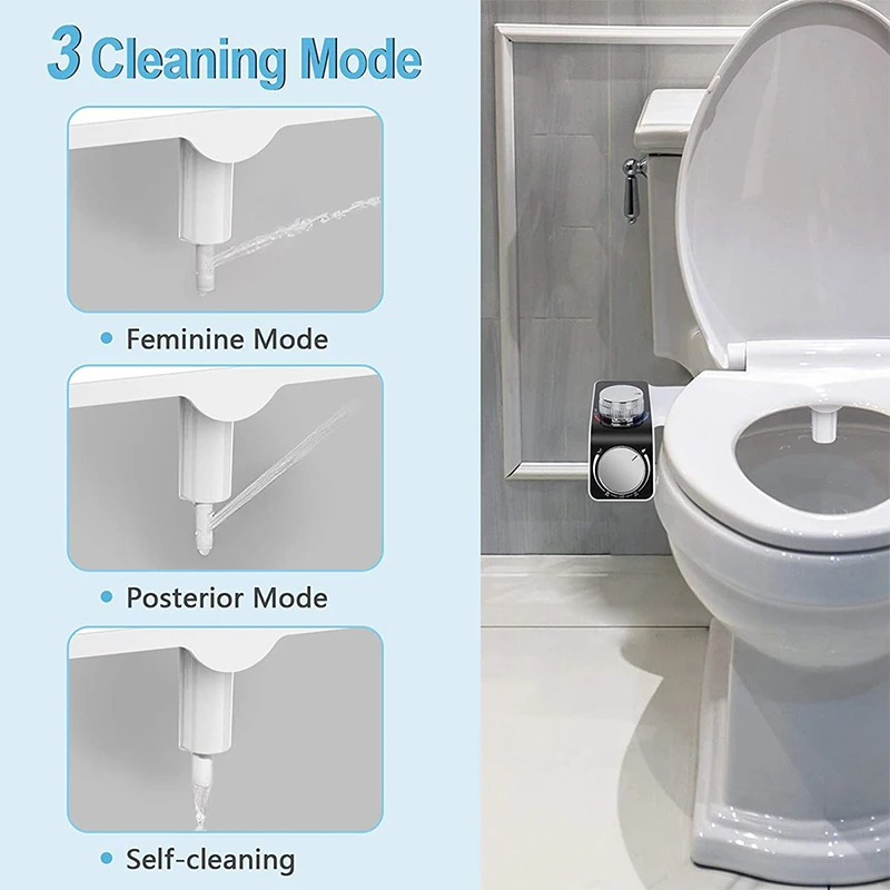 Accesorio para asiento de inodoro de bidé, boquillas dobles autolimpiantes no eléctricas, mezclador de agua fría y caliente, pulverizador de accesorios de baño para mujer - Imagen 5