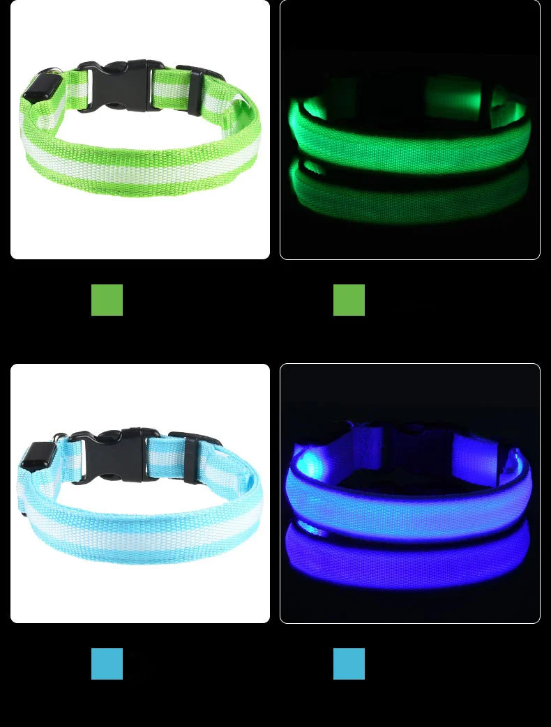 Correa LED de nailon para perro, seguridad nocturna, parpadeante, que brilla en la oscuridad, luminosa, fluorescente, para mascota - Imagen 22