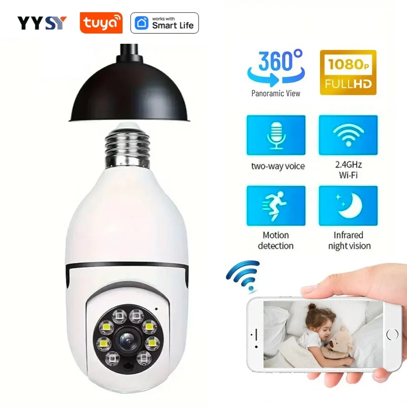 Cámara de vigilancia HD seguridad nocturna Video vigilancia Tuya Smart Home 2,4G E27 bombilla Wifi Supprt Audio bidireccional movimiento móvil - Imagen 5