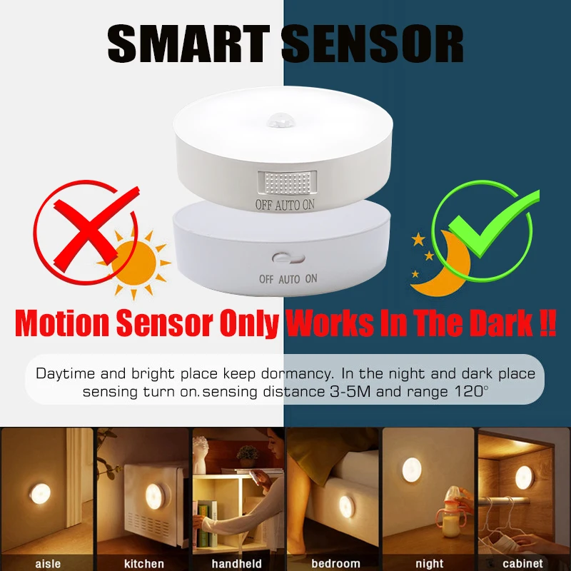 Luz nocturna recargable por USB con sensor de movimiento, lámpara LED para cocina, dormitorio, escaleras, pasillo, armario, luz nocturna - Imagen 5