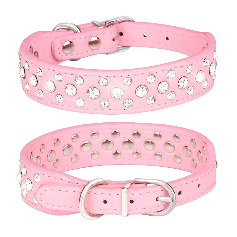 Collares para mascotas para perros pequeños, collares para mascotas, collares de PU con diamantes de imitación para perros y gatos, ajustables para evitar que los mascotas se pierdan - Imagen 5