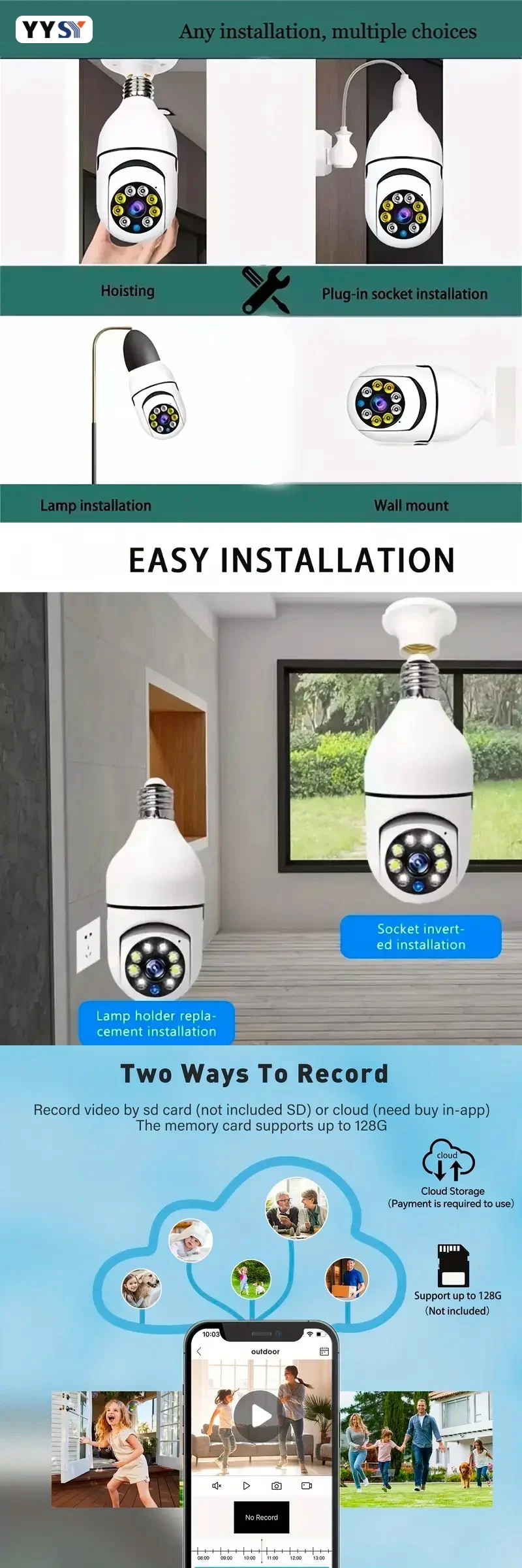 Cámara de vigilancia HD seguridad nocturna Video vigilancia Tuya Smart Home 2,4G E27 bombilla Wifi Supprt Audio bidireccional movimiento móvil - Imagen 8