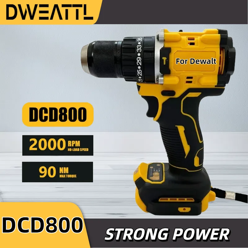 Taladro eléctrico inalámbrico DCD800 de 2000RPM, destornillador de impacto sin escobillas de 1/2 pulgadas, herramientas eléctricas de litio para batería Dewalt de 20V