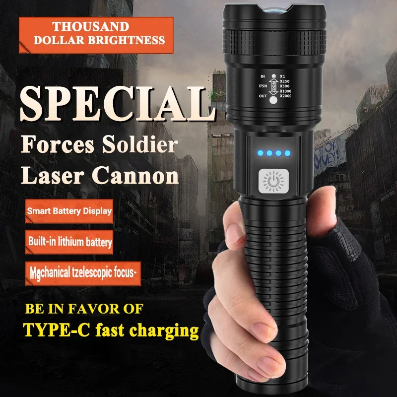 Linternas Led de alta potencia y fuerte, linterna táctica de 2000LM con luz de pantalla, carga USB, Camping, pesca, linterna con Zoom de emergencia - Imagen 12
