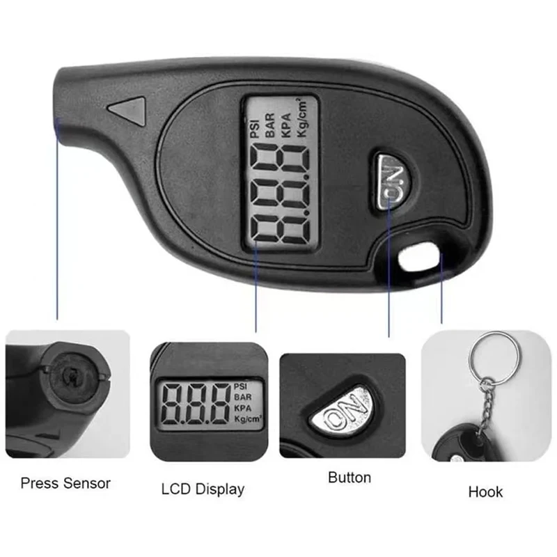 Medidor de neumáticos Digital con pantalla LCD, medidor de presión de aire para neumáticos de coche, herramientas de prueba de alarma de seguridad para neumáticos de motocicleta y coche - Imagen 4