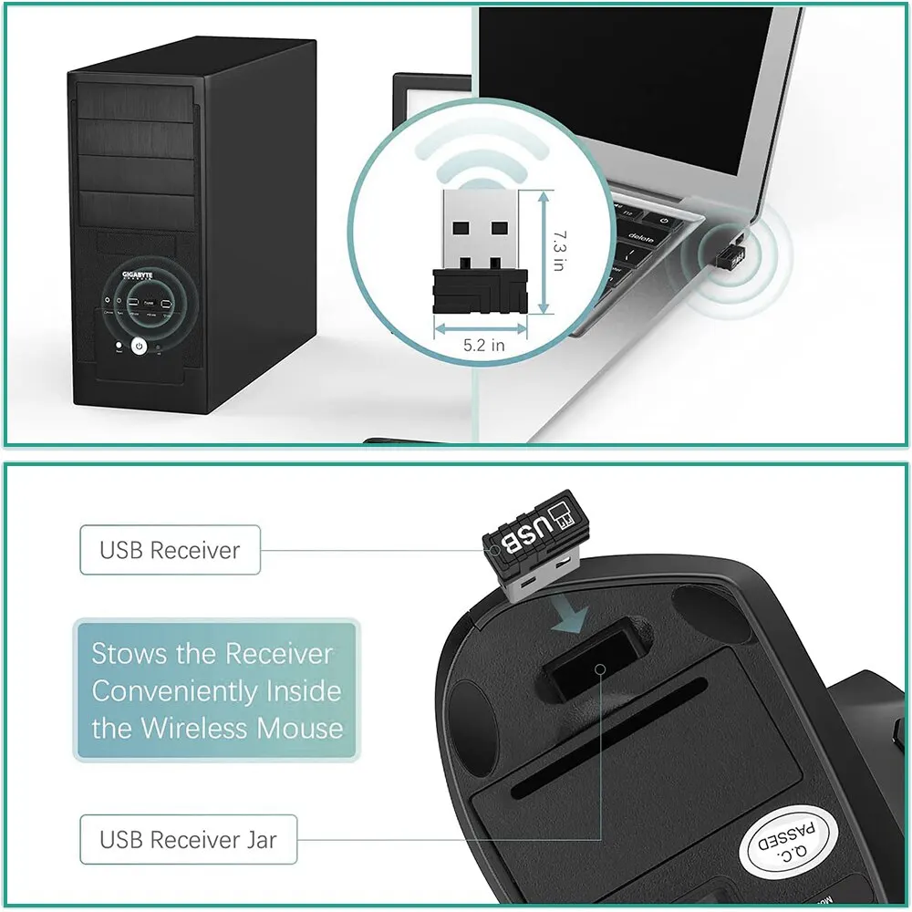 mouse óptico inalámbrico Vertical, periférico ergonómico de 2,4 GHz, 3 DPI ajustables 800/1200/1600, 6 botones para ordenador portátil, PC y de escritorio - Imagen 12