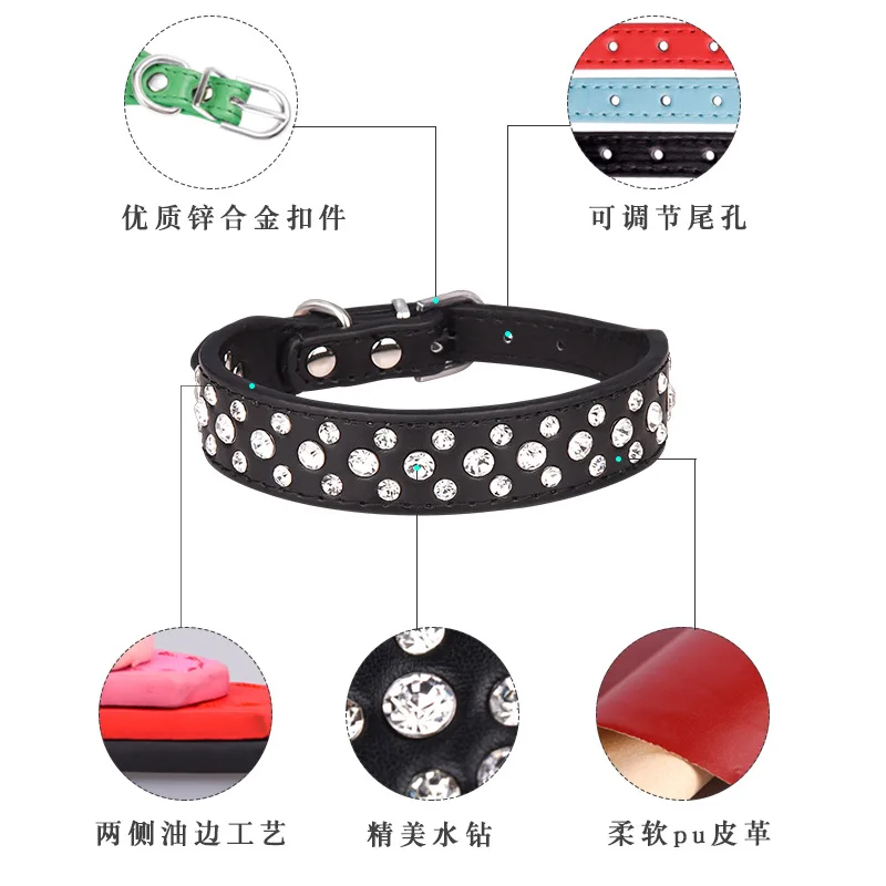 Collares para mascotas para perros pequeños, collares para mascotas, collares de PU con diamantes de imitación para perros y gatos, ajustables para evitar que los mascotas se pierdan - Imagen 2