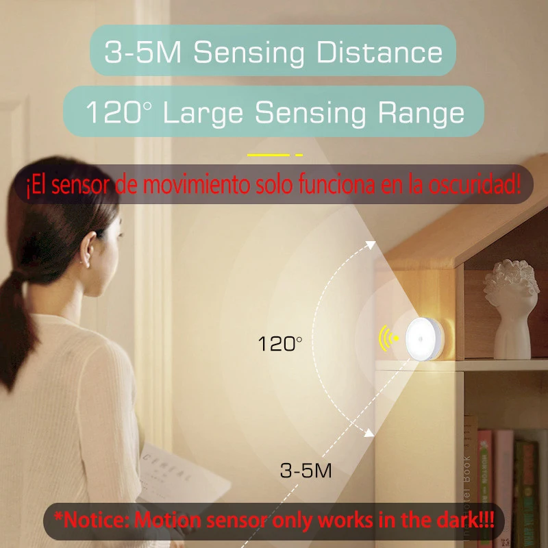 Luz nocturna recargable por USB con sensor de movimiento, lámpara LED para cocina, dormitorio, escaleras, pasillo, armario, luz nocturna - Imagen 2