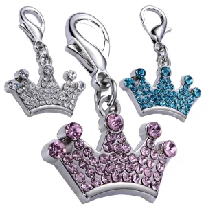 Colgante de corona de Metal para perro, etiqueta de identidad de cristal colorido, Collar de diamantes, joyería, accesorios para cachorros, suministros para mascotas, Collar, llavero