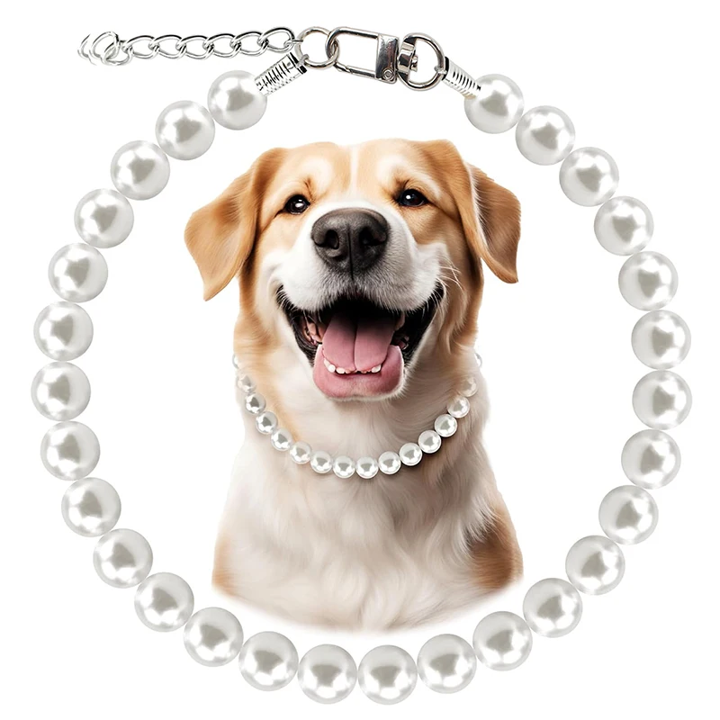 Collar de perlas para perros de 12-22 pulgadas, Collar de perlas ajustable y elegante para mascotas, accesorios para collares de joyería para perros pequeños, medianos y grandes