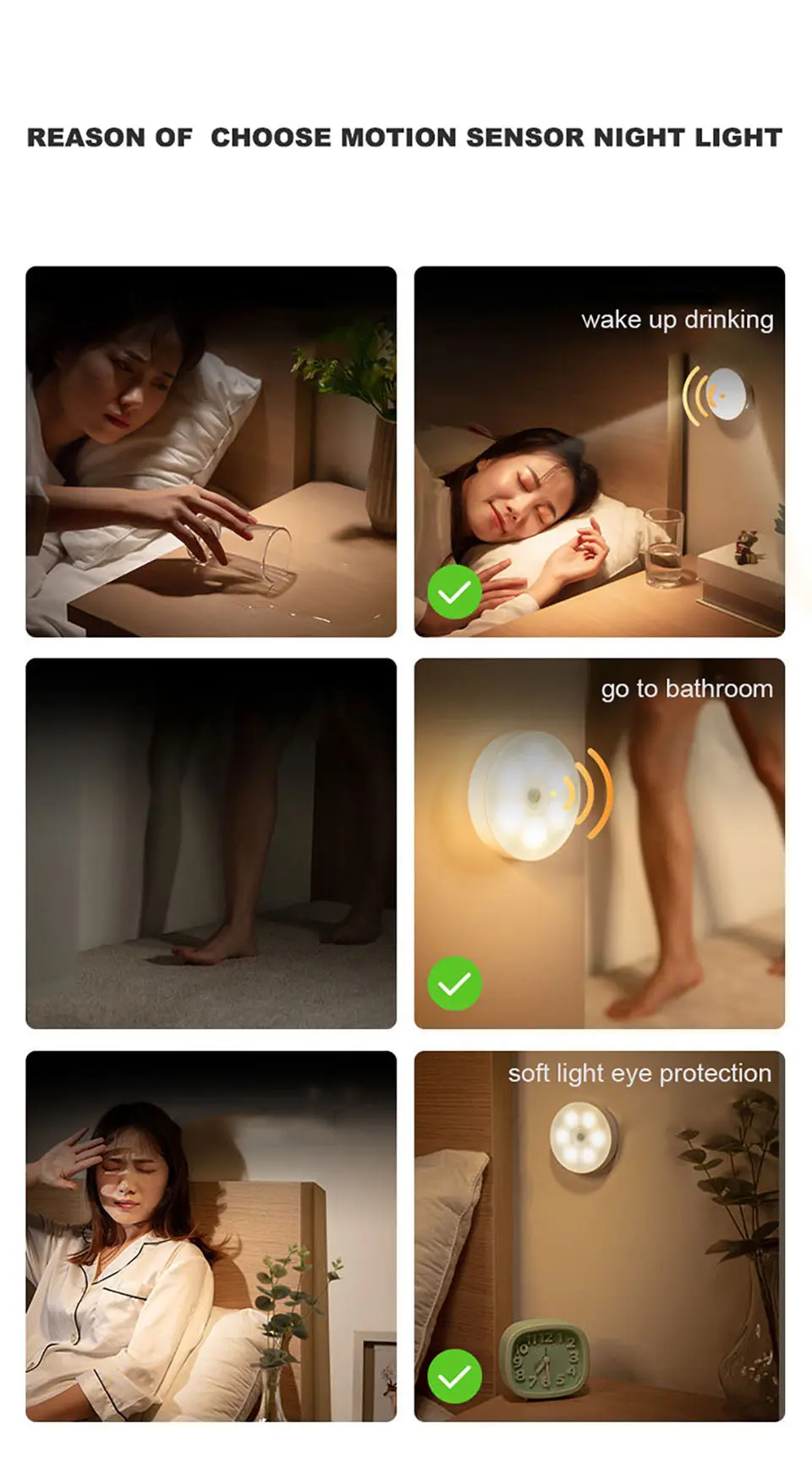 Luz nocturna recargable por USB con sensor de movimiento, lámpara LED para cocina, dormitorio, escaleras, pasillo, armario, luz nocturna - Imagen 17