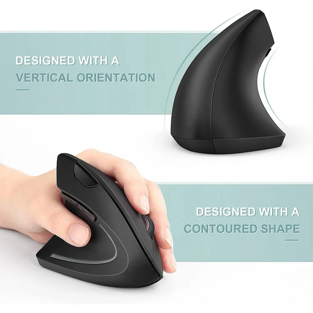 mouse óptico inalámbrico Vertical, periférico ergonómico de 2,4 GHz, 3 DPI ajustables 800/1200/1600, 6 botones para ordenador portátil, PC y de escritorio - Imagen 13