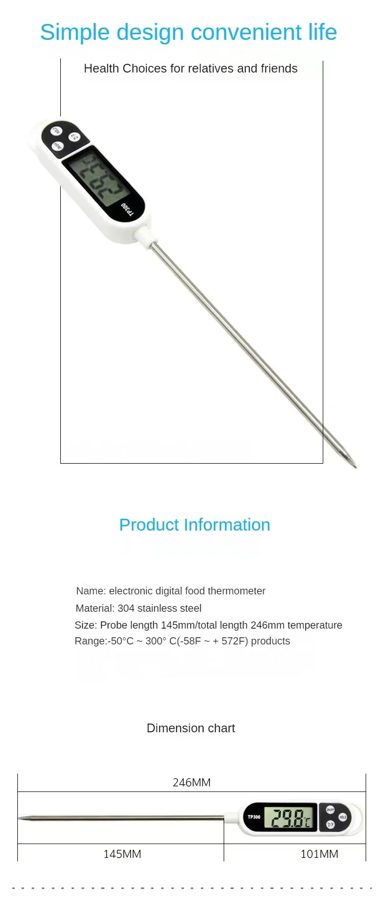 Tipo de sonda de acero inoxidable Termómetro de alimentos para el hogar Tipo de pluma Temperatura de leche Termómetro de alimentos para cocinar - Imagen 12