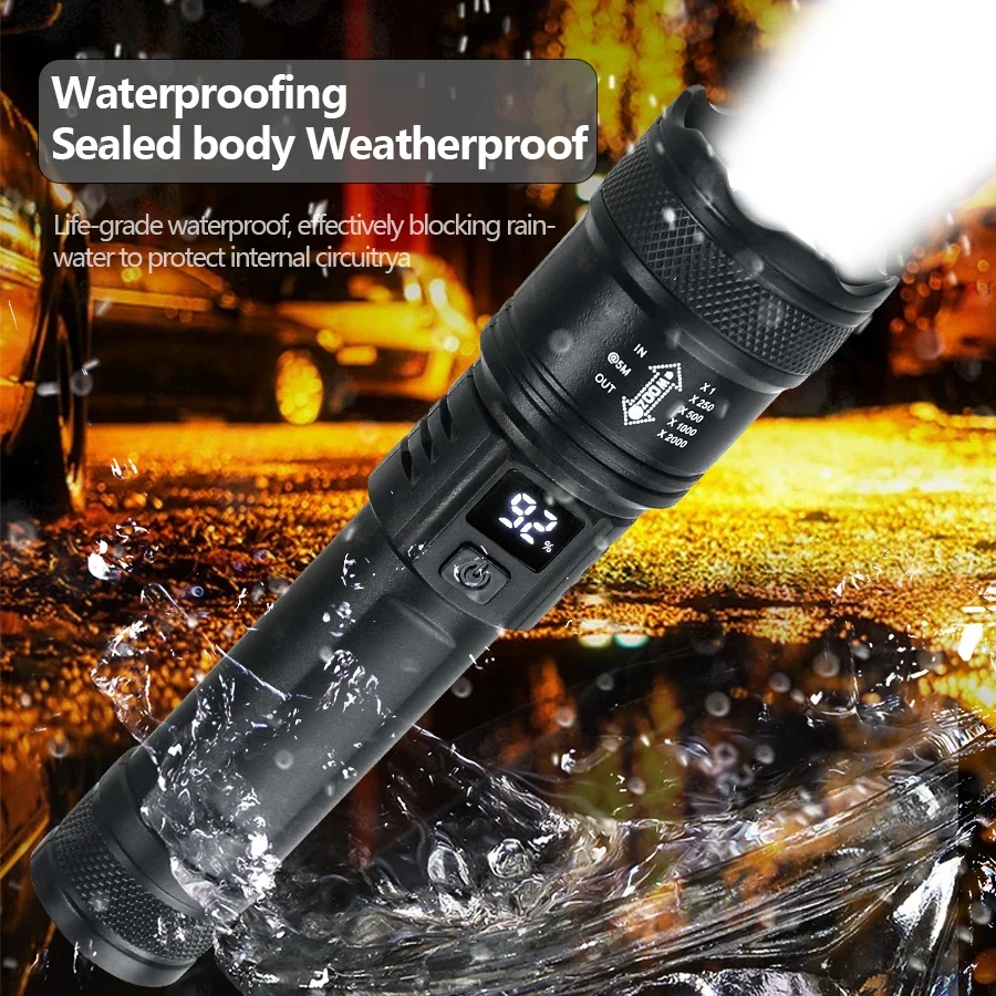 Linternas Led de alta potencia y fuerte, linterna táctica de 2000LM con luz de pantalla, carga USB, Camping, pesca, linterna con Zoom de emergencia - Imagen 3
