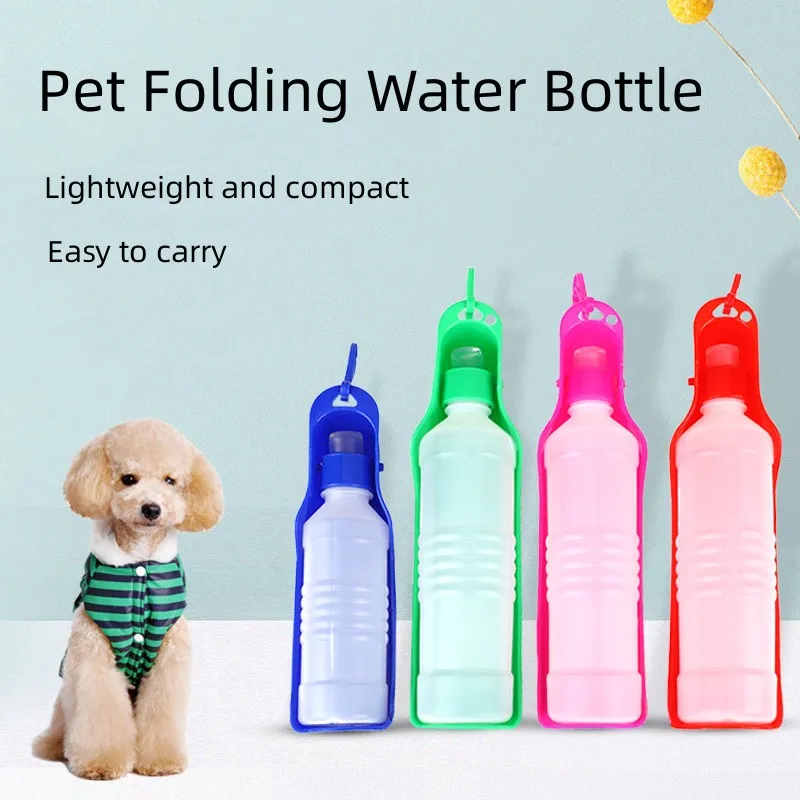 Botella de agua para perros de 250ml/500ml, botella de agua portátil de plástico para mascotas, tazón alimentador de agua potable para viajes al aire libre, cuencos plegables para perros - Imagen 2