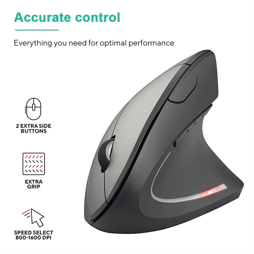 mouse óptico inalámbrico Vertical, periférico ergonómico de 2,4 GHz, 3 DPI ajustables 800/1200/1600, 6 botones para ordenador portátil, PC y de escritorio - Imagen 7