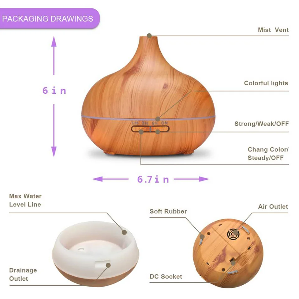 Difusor de aceites esenciales aromaterapia Humidificador de aire ultrasónico Control remoto automático Humidificador 300 500 1000ml - Imagen 18