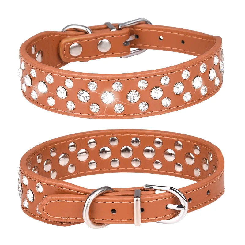 Collares para mascotas para perros pequeños, collares para mascotas, collares de PU con diamantes de imitación para perros y gatos, ajustables para evitar que los mascotas se pierdan - Imagen 9