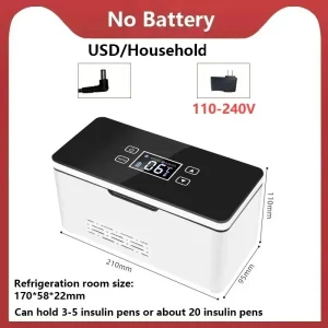 Refrigerador de insulina portátil 5V 110V-240V Mini hogar 0-18 ℃ Refrigeración USB con enchufe en refrigerador pequeño sin batería