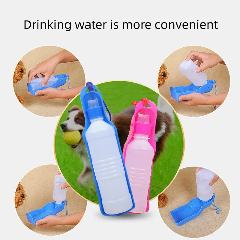 Botella de agua para perros de 250ml/500ml, botella de agua portátil de plástico para mascotas, tazón alimentador de agua potable para viajes al aire libre, cuencos plegables para perros - Imagen 4