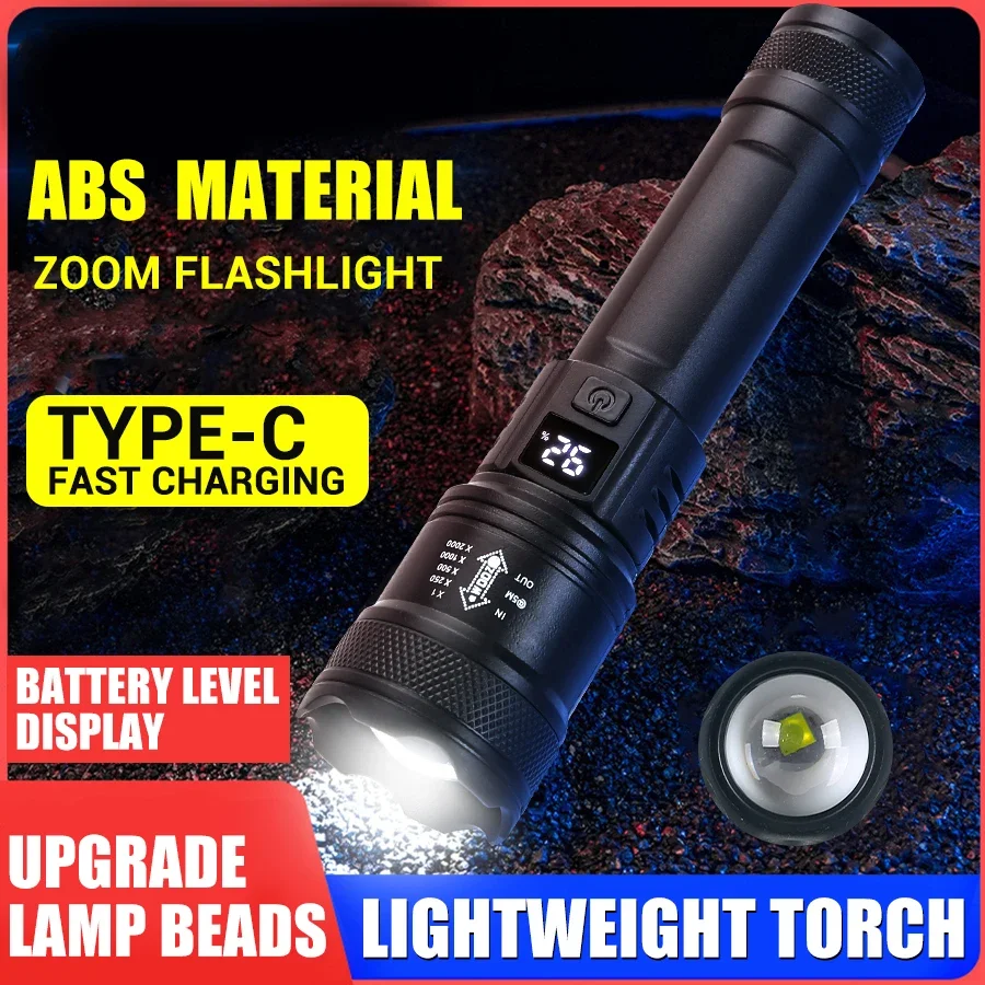 Linternas Led de alta potencia y fuerte, linterna táctica de 2000LM con luz de pantalla, carga USB, Camping, pesca, linterna con Zoom de emergencia - Imagen 10