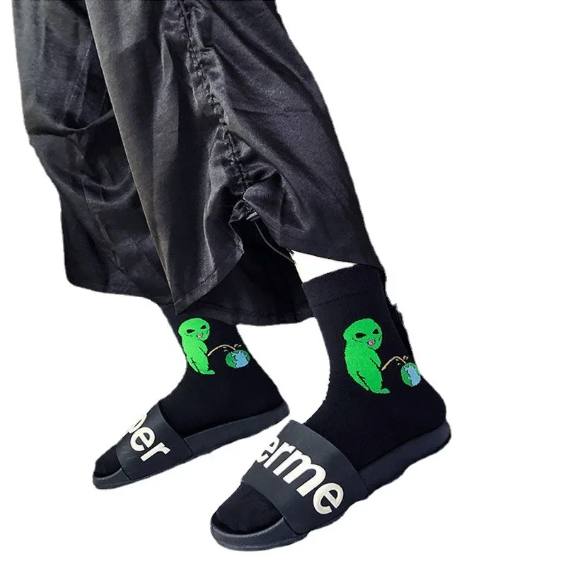 Calcetines de algodón transpirables con diseño de Alien Planet para mujer, calcetín Unisex de divertida caricatura de gato creativo, 1 par, Otoño e Invierno - Imagen 5