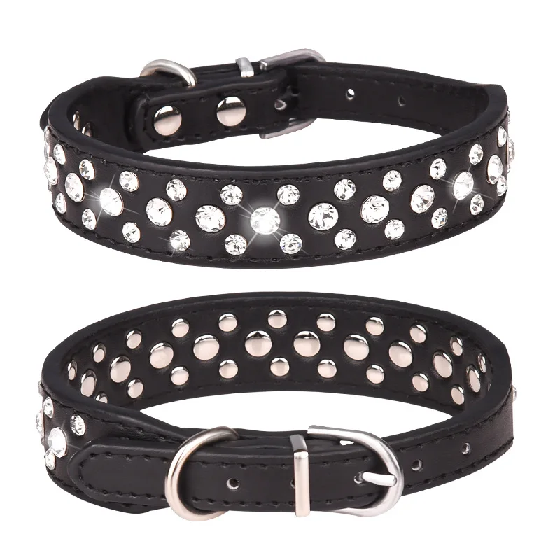 Collares para mascotas para perros pequeños, collares para mascotas, collares de PU con diamantes de imitación para perros y gatos, ajustables para evitar que los mascotas se pierdan - Imagen 7