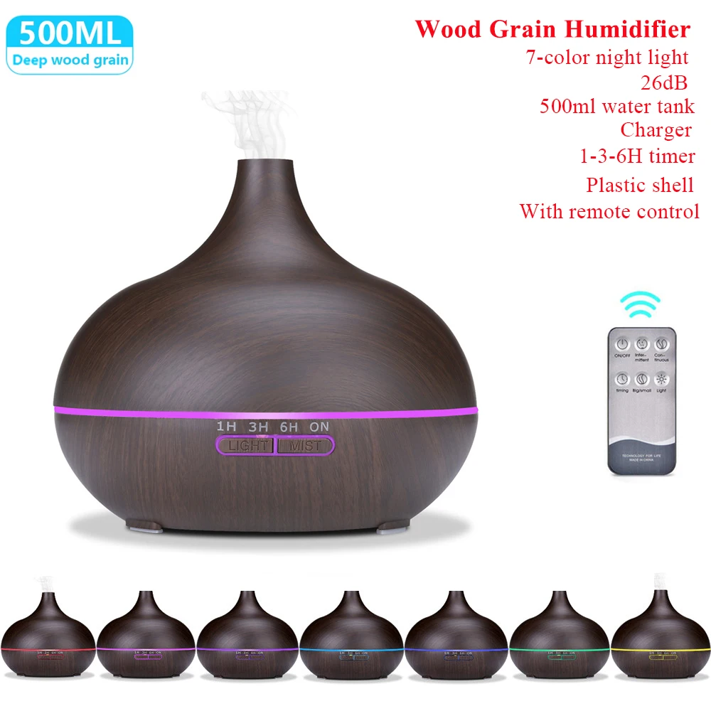 Difusor de aceites esenciales aromaterapia Humidificador de aire ultrasónico Control remoto automático Humidificador 300 500 1000ml - Imagen 9
