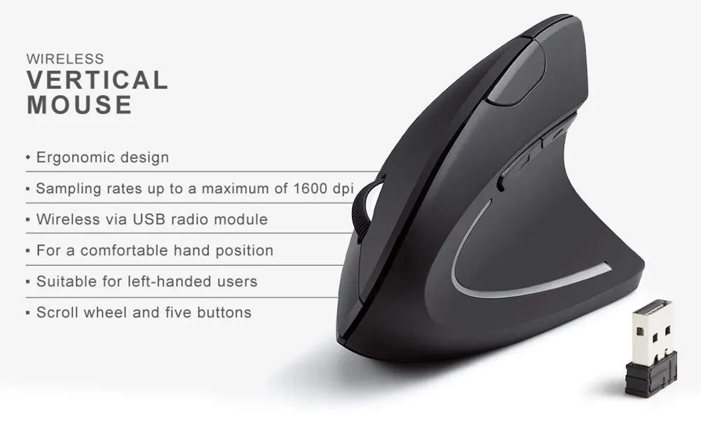 mouse óptico inalámbrico Vertical, periférico ergonómico de 2,4 GHz, 3 DPI ajustables 800/1200/1600, 6 botones para ordenador portátil, PC y de escritorio - Imagen 8