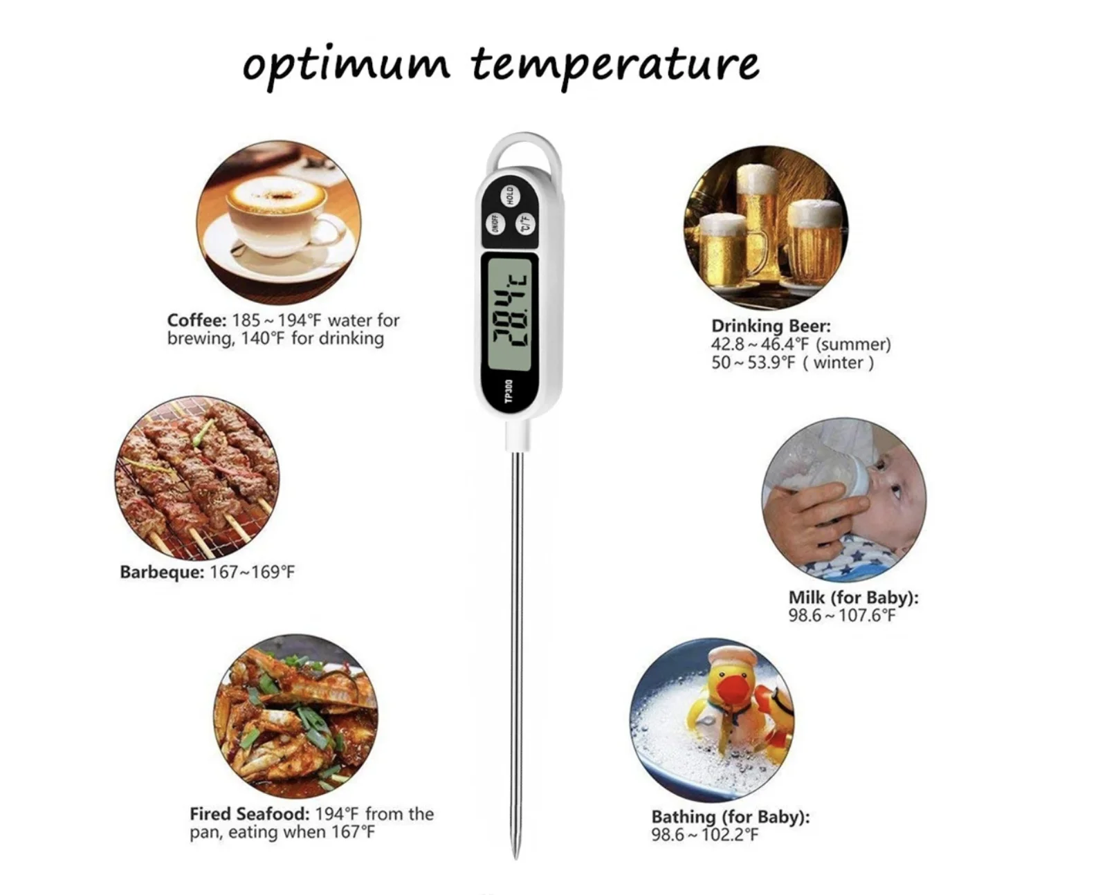 Tipo de sonda de acero inoxidable Termómetro de alimentos para el hogar Tipo de pluma Temperatura de leche Termómetro de alimentos para cocinar - Imagen 10
