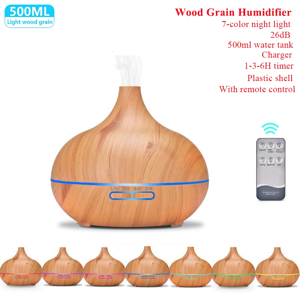 Difusor de aceites esenciales aromaterapia Humidificador de aire ultrasónico Control remoto automático Humidificador 300 500 1000ml - Imagen 8