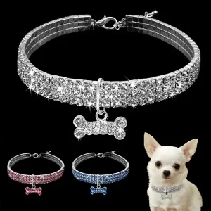 Collar ajustable para mascotas Bling Bone para perros pequeños y gatos, accesorio bonito y elegante para cachorros, añade estilo y glamour