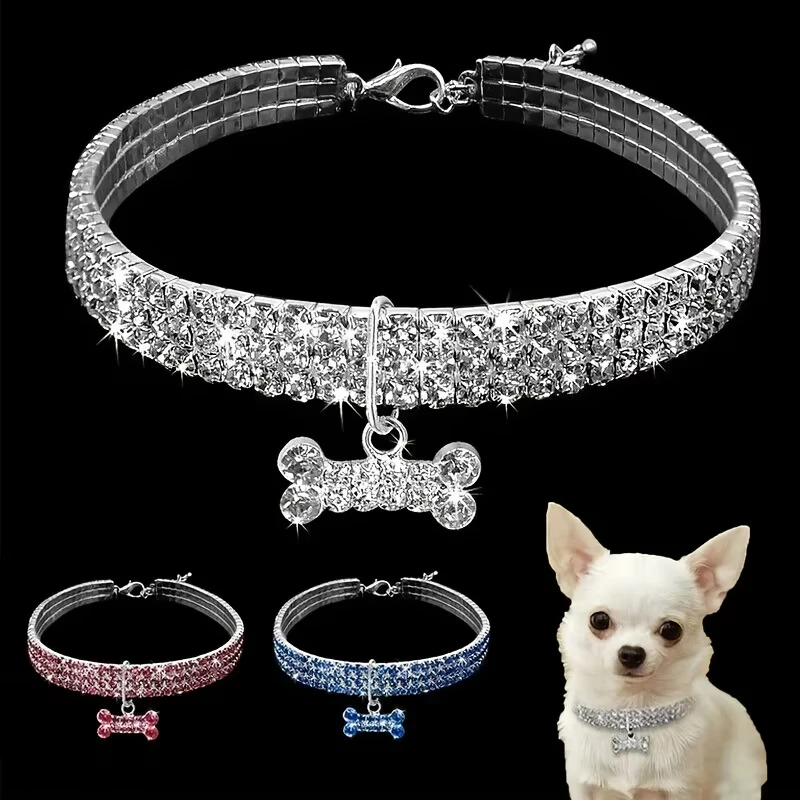 Collar ajustable para mascotas Bling Bone para perros pequeños y gatos, accesorio bonito y elegante para cachorros, añade estilo y glamour