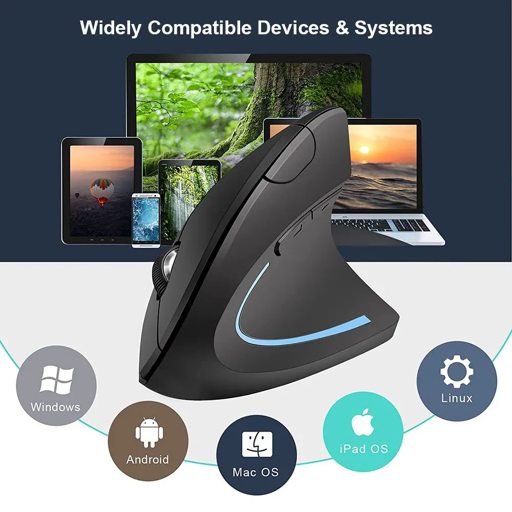 mouse óptico inalámbrico Vertical, periférico ergonómico de 2,4 GHz, 3 DPI ajustables 800/1200/1600, 6 botones para ordenador portátil, PC y de escritorio - Imagen 17