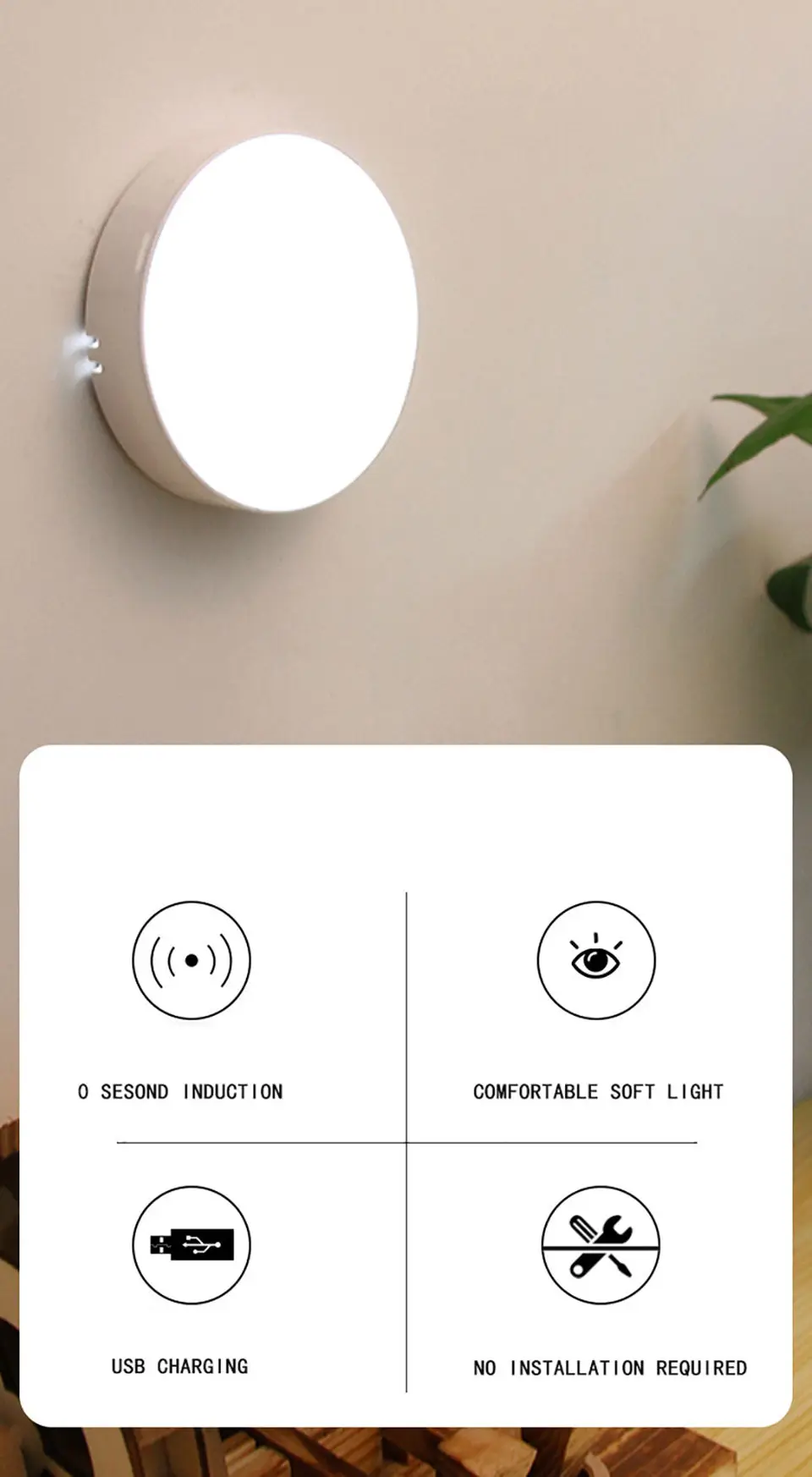 Luz nocturna recargable por USB con sensor de movimiento, lámpara LED para cocina, dormitorio, escaleras, pasillo, armario, luz nocturna - Imagen 10
