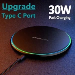 Cargador inalámbrico de 30W, estación de carga rápida por inducción para iPhone 15, 14, 13, 12, X Pro Max, Samsung S23, S22, Xiaomi y Huawei