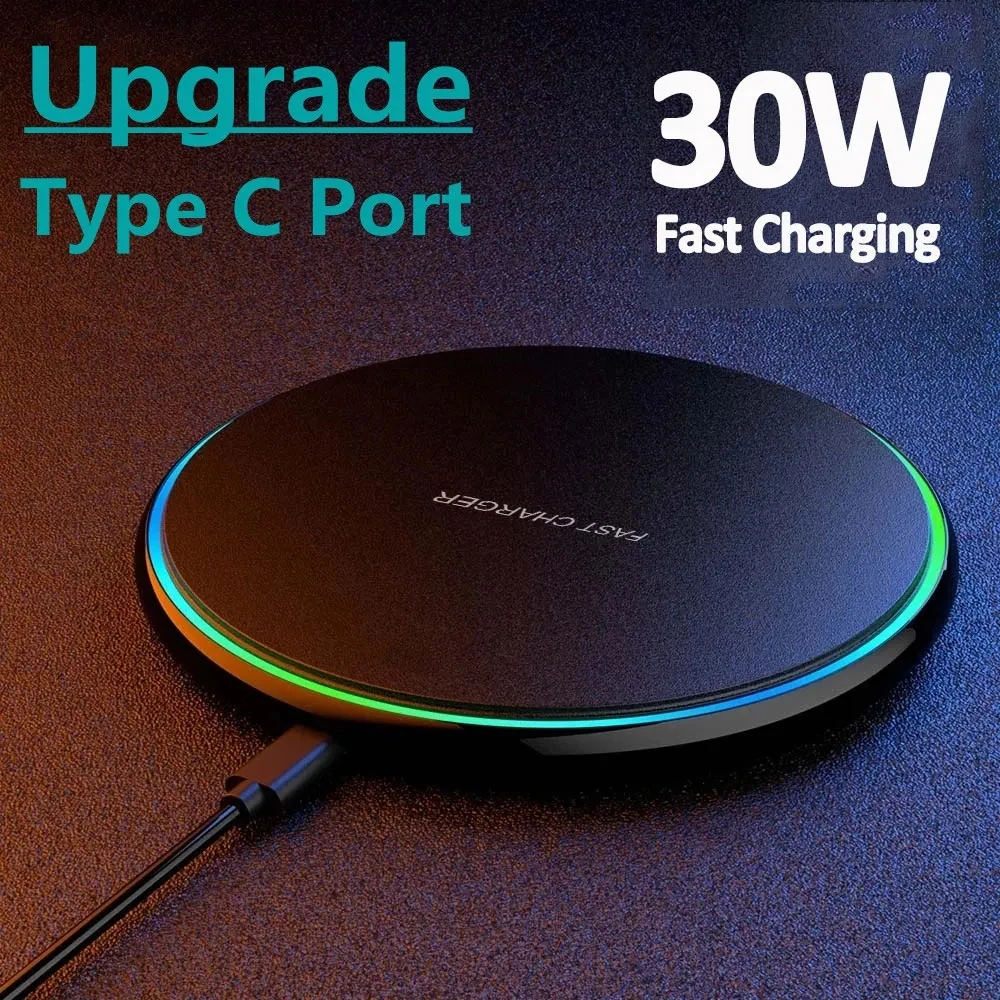 Cargador inalámbrico de 30W, estación de carga rápida por inducción para iPhone 15, 14, 13, 12, X Pro Max, Samsung S23, S22, Xiaomi y Huawei