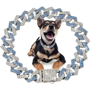 Collar de cadena de perro con diamantes, cadenas cubanas de oro para perros y gatos, joyería ostentosa de 15MM, Collar de lujo