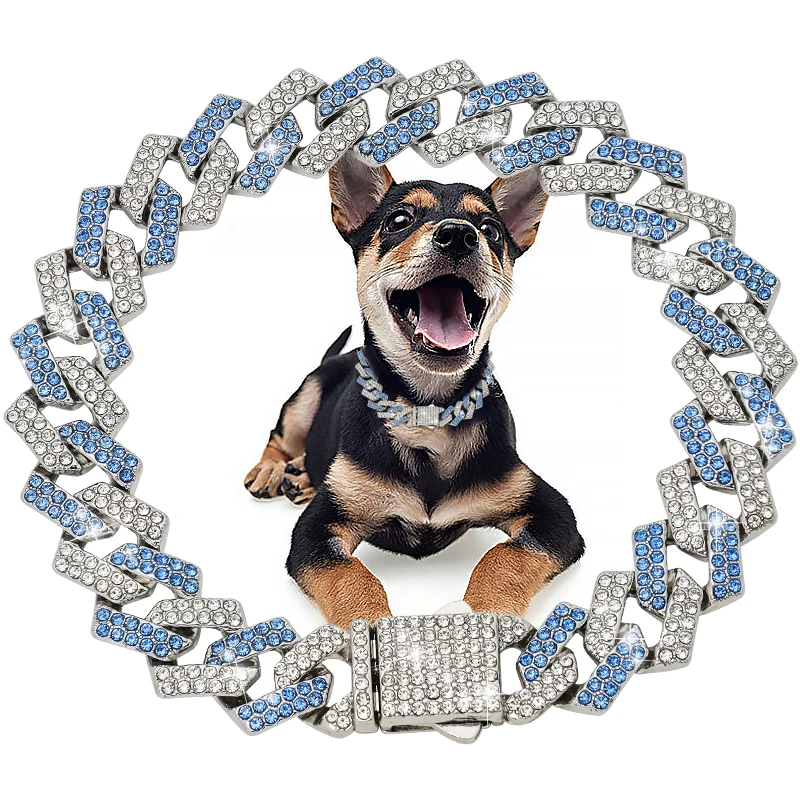 Collar de cadena de perro con diamantes, cadenas cubanas de oro para perros y gatos, joyería ostentosa de 15MM, Collar de lujo