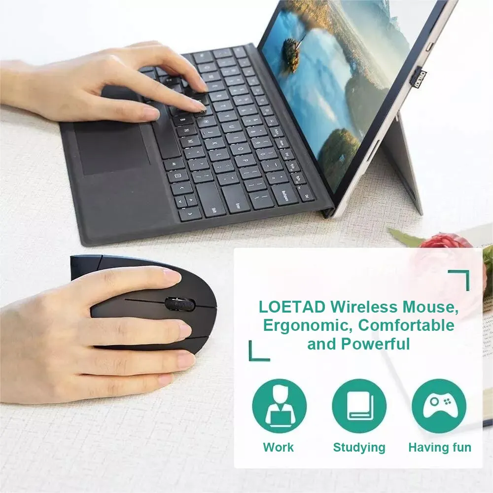 mouse óptico inalámbrico Vertical, periférico ergonómico de 2,4 GHz, 3 DPI ajustables 800/1200/1600, 6 botones para ordenador portátil, PC y de escritorio - Imagen 16