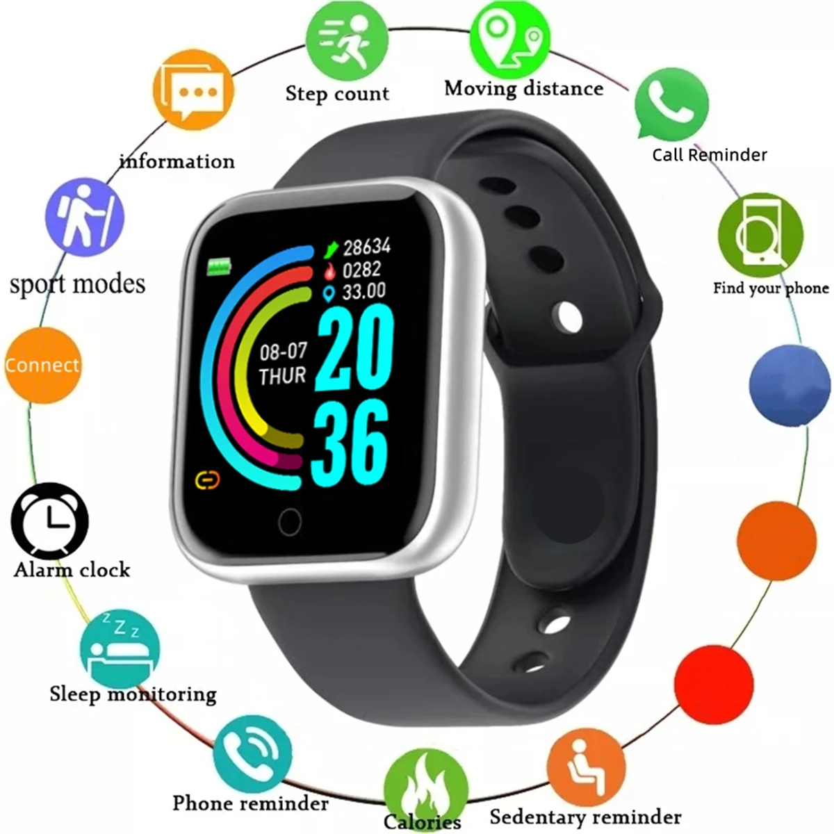 Reloj inteligente 116Plus D13 Y68 pulsera deportiva correr Monitor de Fitness seguimiento mensaje de ritmo cardíaco recordatorio hombres reloj inteligente mujer - Imagen 8